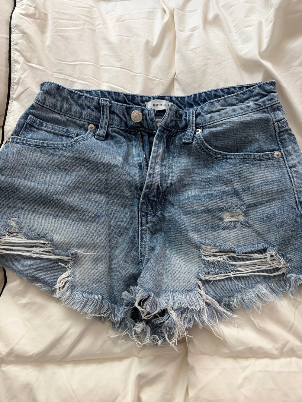 Forever 21 Light Blue Distressed Denim Cutoff Shorts